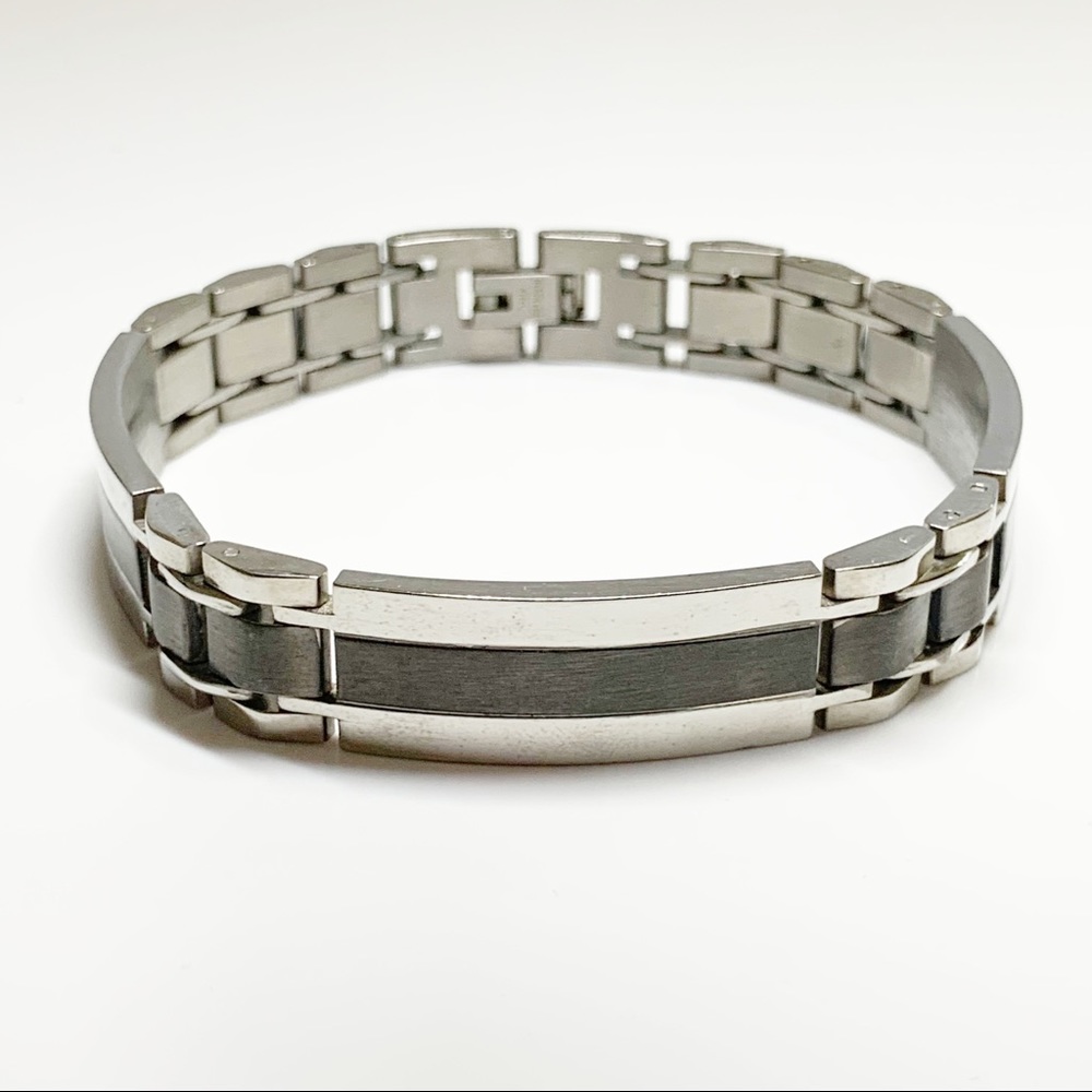 Men Silver Black Chain Link Bracelet